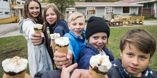 2017 Fem medlemmer av Hasle skole musikkorps tester kroneis for Dagbladet. De er Aleksander, Edward, Siri, Sunniva og Johannes. Foto: Lars Eivind Bones / Dagbladet